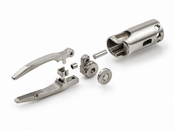 Zerlegte Endoskopie-Klemme aus 316L mit AMS-2700-Passivierung